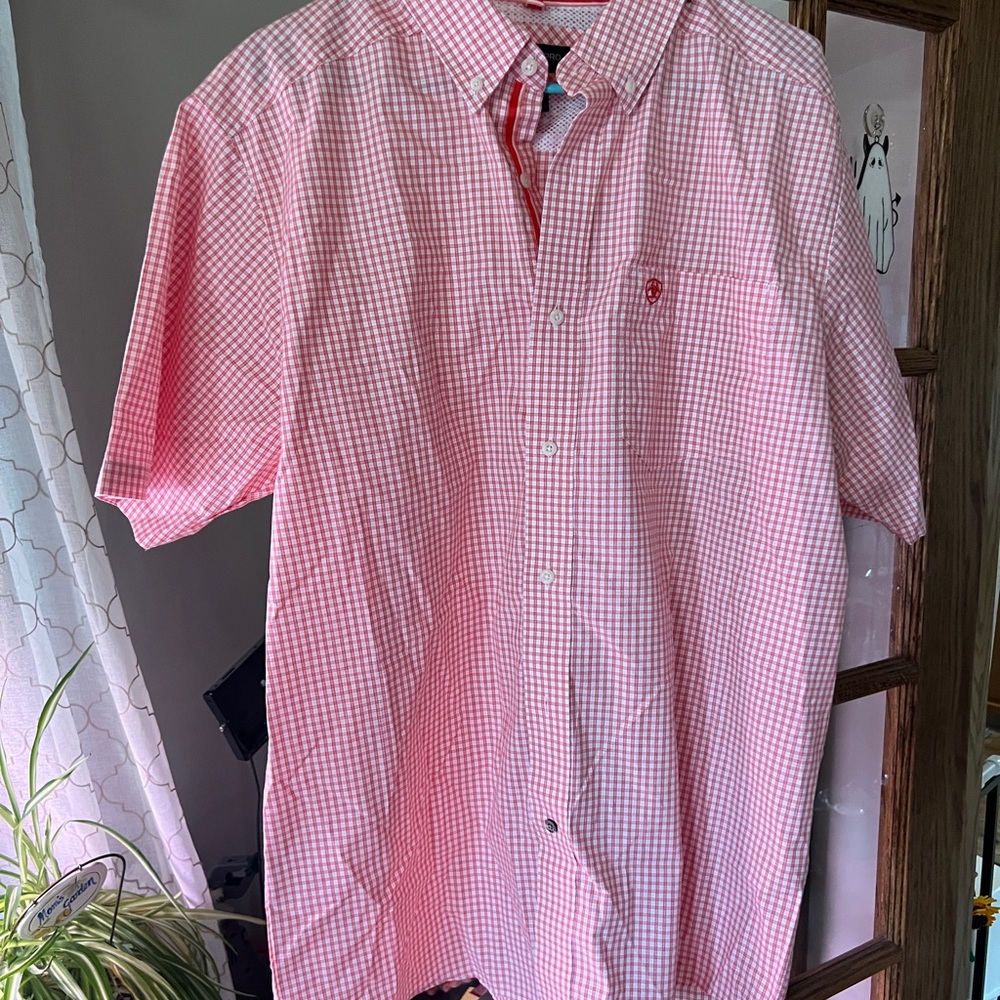 Ariat Men's Orange Gingham Button Down Shirt